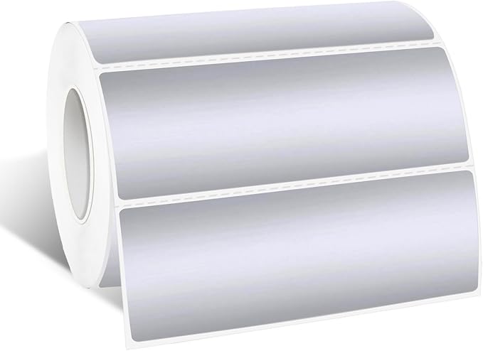 1" x 3" Silver Thermal Label Stickers,Waterproof Thermal Printer Sticker Labels for Gift Wrapping, Self-Adhesive Name Price Tag DIY Custom Logo Design (500 pcs,Silver)