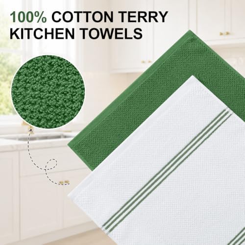 Homaxy Dual Design Cotton Kitchen Towels, Grass Green - Image 2