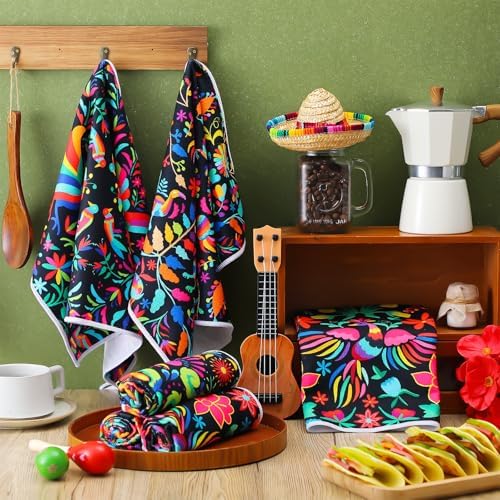 Breling 6 Pack Mexican Kitchen Towels Colorful Floral, 14x21 Inch - Image 3