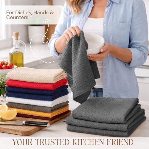 Gray Waffle Kitchen Dish Towels, 100% Cotton, Quick Dry, Super Absorbent - Image 2