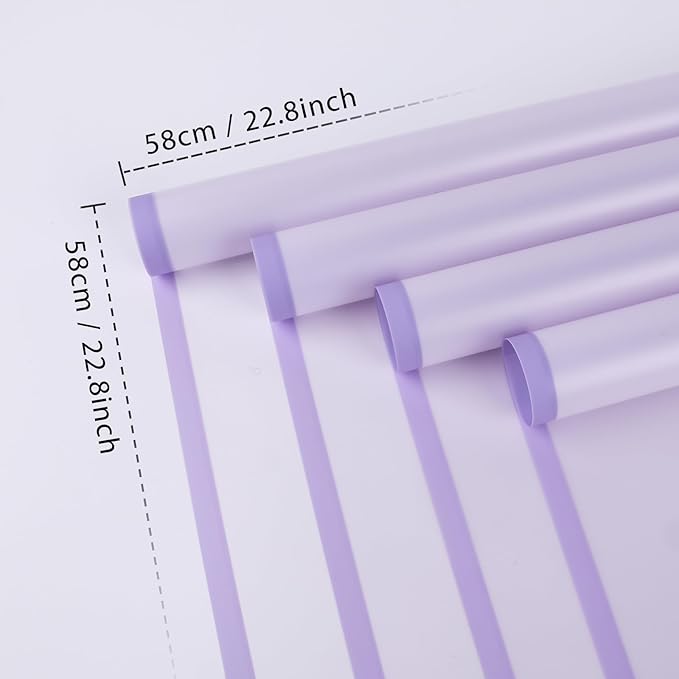 FUHITIM 20 Sheets Flower Wrapping Paper - Waterproof Floral Bouquet Packaging Paper for DIY Crafts，Florist Supplies Packaging Paper for Wedding Birthday Gift (Translucent Light Purple)