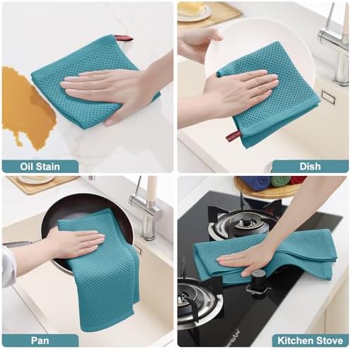 Homaxy 8 Pack 100% Cotton Kitchen Towels and Dishcloths Set, Lake Blue - Image 5