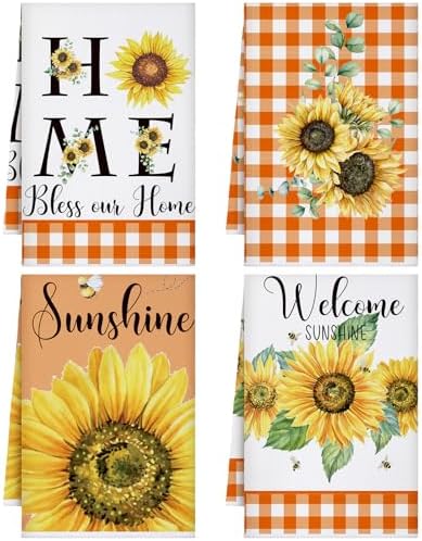 Bencailor 4 Pcs Sunflower Kitchen Towels Burnt Orange Hand Dish Towels Gift by Bencailor