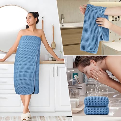 POLYTE 430 GSM Poly Blend Microfiber Quick Dry Waffle Bath Towel Set of 6 - Image 5