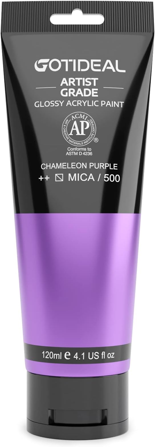 GOTIDEAL Iridescent Acrylic Paint Chameleon Purple Tubes(120ml, 4.1 oz) Non Toxic Non Fading,Rich Pigments for Painters, Adults & Kids, Ideal for Canvas Wood Clay Fabric Ceramic Craft Supplies