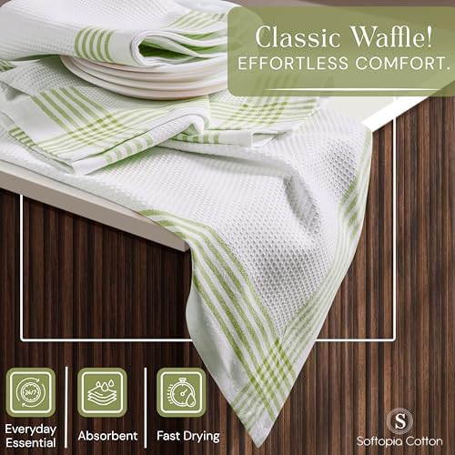 Waffle White & Lemon Green 4 Pack Kitchen Towels, 100% Cotton, 16x26 inches - Image 3