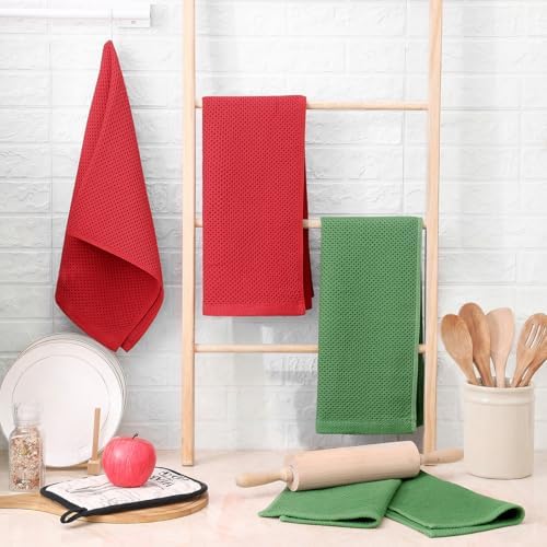 Homaxy 100% Cotton Waffle Weave Kitchen Towels, Grass Green - Image 6