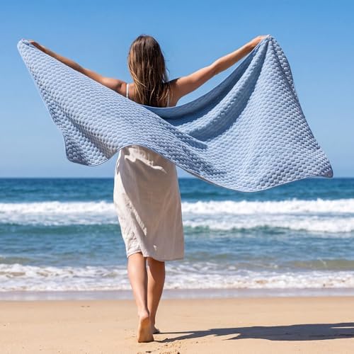 REDKISS 4 Pack Blue Microfiber Bath Towels - Image 5
