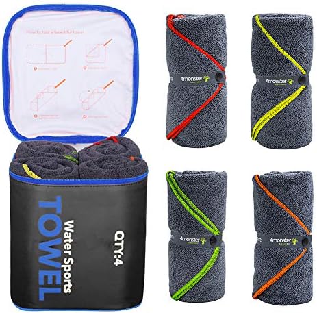 4Monster 4-Pack Quick Dry Microfiber Travel Towels – Super Absorbent, by 4Monster