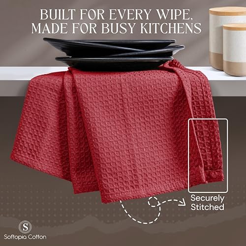 Red Waffle Kitchen Dish Towels, 100% Cotton, Quick Dry, Super Absorbent - Image 4