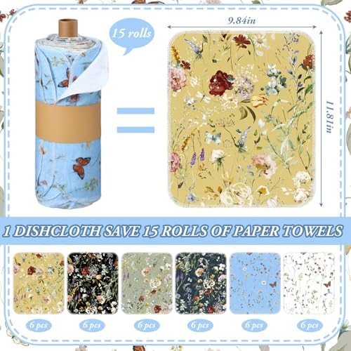 36 Pack Reusable Kitchen Cloths Cotton Towels, Rich Flowers - Image 2