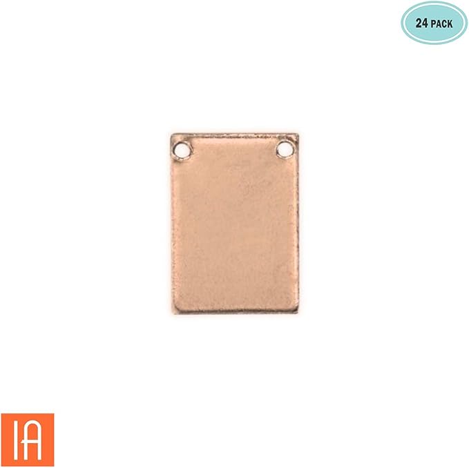 ImpressArt - Premium Metal Stamping Rectangle Blanks for Metal Stamping and Jewelry Making (24 Pack) (7/16" x 3/4" Rectangle w/ 2 Holes, Copper)