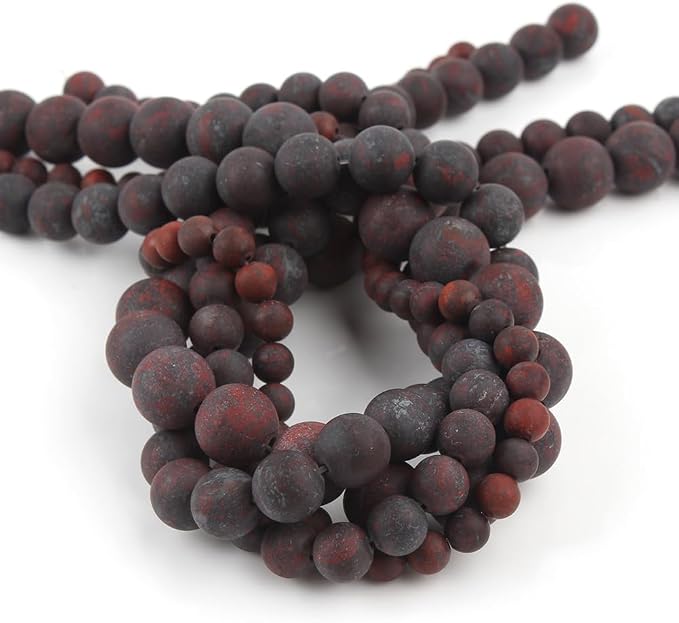 60pcs Natural Matte Red Flower Gemstone Beads，6mm Frosted Round Loose Stone - Image 7