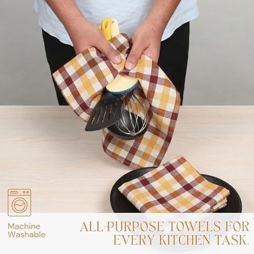 Multicolor Check Kitchen Towels 12 Pack, 100% Cotton Tea Towels, Absorbent - Image 5
