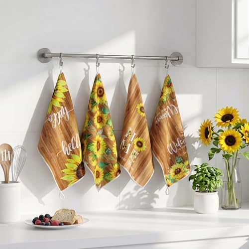 Bencailor 4 Pcs Sunflower Kitchen Towels Gifts Floral Hand Dish Towels - Image 7