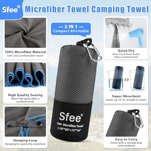 Sfee 2 Pack Microfiber Travel Towel, Quick Dry Towel Camping Towel Beach Towel - Image 2