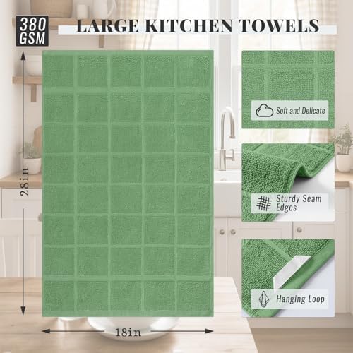 Homaxy 100% Cotton Kitchen Towels 18"x28", 6 Pack Dish Towels, Grass Green - Image 2