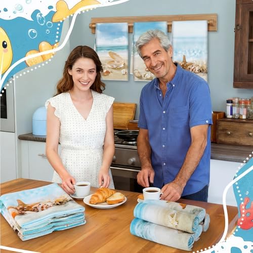 Breling 6 Pack Beach Kitchen Towels, Starfish Seashell Coastal, 14x21 Inch - Image 5