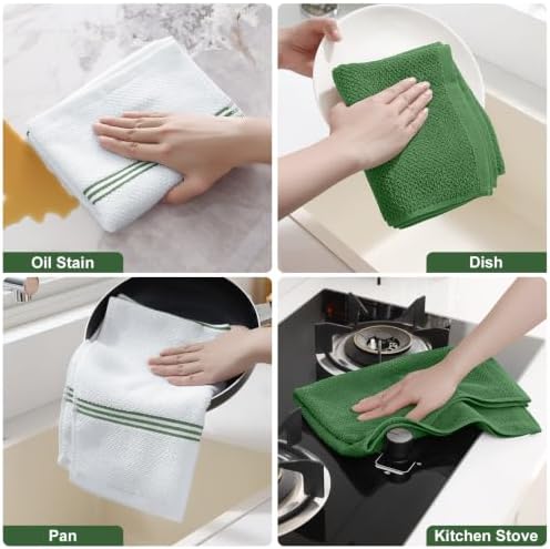 Homaxy Dual Design Cotton Kitchen Towels, Grass Green - Image 5