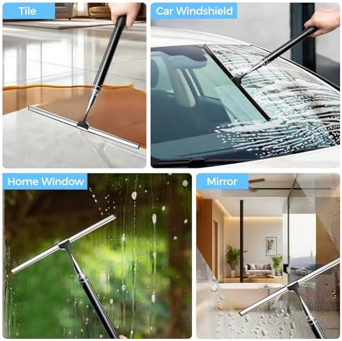 17“- 60" Extendable Long Handle 2-in-1 Window Squeegee Silver - Image 2