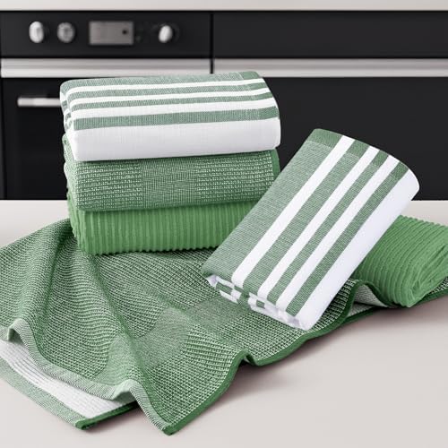 Homaxy Cotton 380 GSM Premium Kitchen Towels, 3 Pack, Grass Green - Image 5