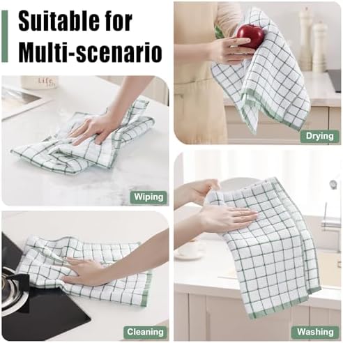 Homaxy Premium Kitchen Towels, Check Design, Grass Green - Image 6