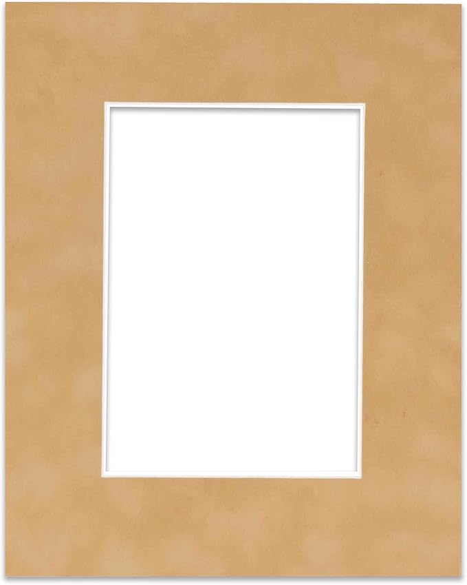 11x14 Mat Bevel Cut for 8.5x11 Photos - Acid Free Beige Suede Precut Matboard With Backing Board and Crystal Clear, Self Seal Photo Mat Bag - For Pictures, Photos, Framing - 4-ply Thickness