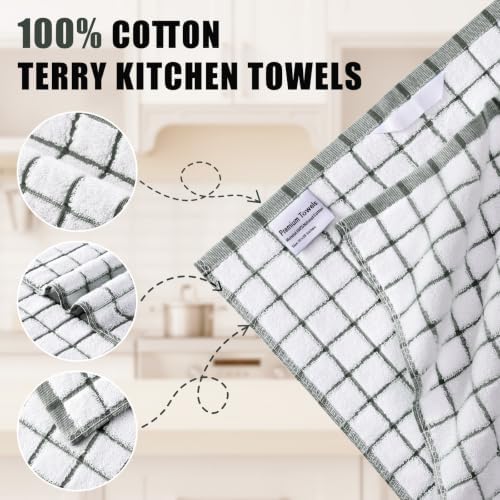 Homaxy Premium Kitchen Towels, Check Design, Dark Green - Image 6