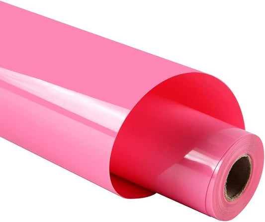 guangyintong Pink Heat Transfer Vinyl HTV Rolls, 12" x 8ft Pink Iron on Vinyl for T-Shirts Glossy Surface Pink HTV Vinyl for All Cutter Machines Easy to Cut & Weed for Heat Vinyl Design