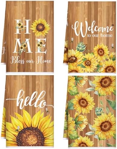 Bencailor 4 Pcs Sunflower Kitchen Towels Gifts Floral Hand Dish Towels by Bencailor