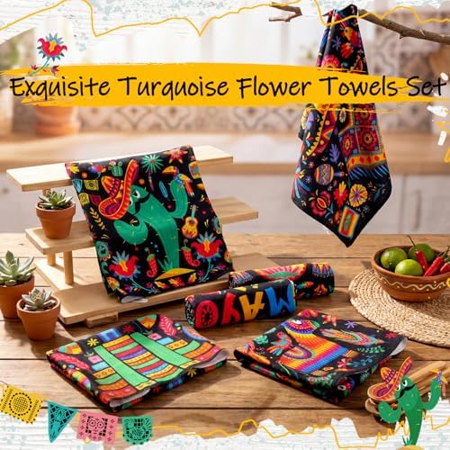 Breling 6 Pack Mexican Kitchen Towels Floral Dish Towel Cinco De Mayo - Image 3