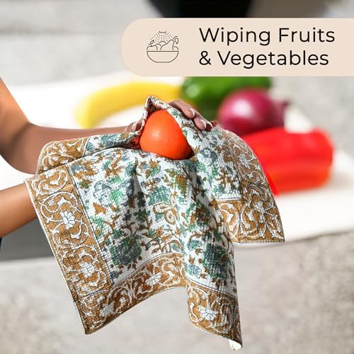 CPC Harvest Bloom Hand Block Print Waffle Kitchen Towel Set of 3-16 x 28 Inch - Image 6