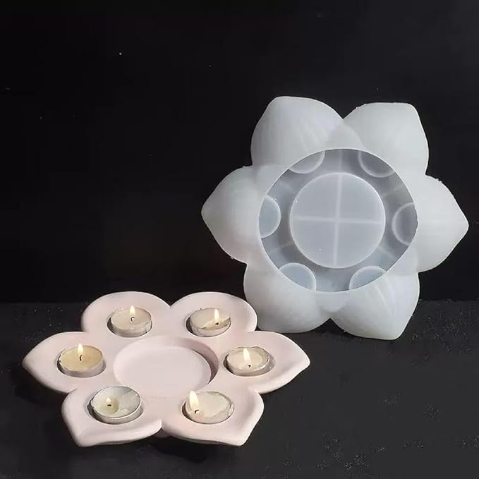 Large Size Lotus Tealight Candles Holder Resin Mold, 7 Empty Spaces 3D Flower Candlestick Epoxy Casting Silicone Molds, Big Tea Light Candle Holders Paint Tray Palette Resin Mold