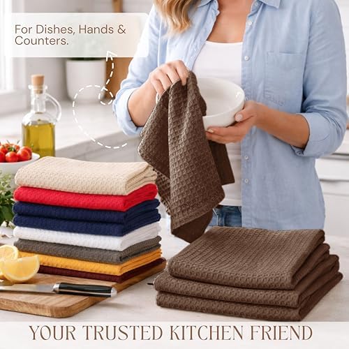 Brown Kitchen Towels – Waffle Weave, 100% Cotton, Soft & Absorbent, Fast Dry - Image 2