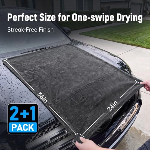Veco 3-Piece Car Drying Towels, 1300 GSM 70/30 Twist-Loop Microfiber - Image 4