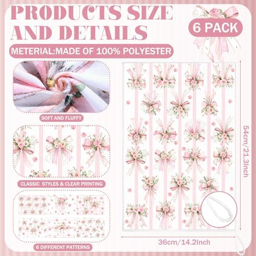 Breling 6 Pack Pink Bow Kitchen Towels, Floral Dish Towels - Image 2