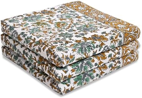 CPC Harvest Bloom Hand Block Print Waffle Kitchen Towel Set of 3-16 x 28 Inch by COTTONPRINTCLUB