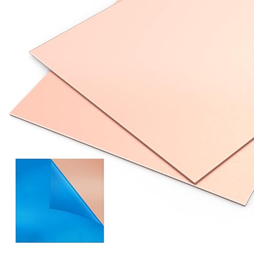 2 Pieces 99.9% Pure Copper Sheet, 6" x 6", 24 Gauge(0.5mm) Thickness, Film Attached Copper Plate, Great for Jewelry, Crafts, modelers