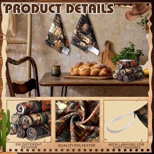 Breling 6 Pcs Western Cowboy Kitchen Towels Vintage Barn 14 X 21 Inch - Image 3