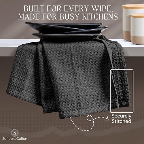 Black Waffle Kitchen Dish Towels, 100% Cotton, Quick Dry, Super Absorbent - Image 7