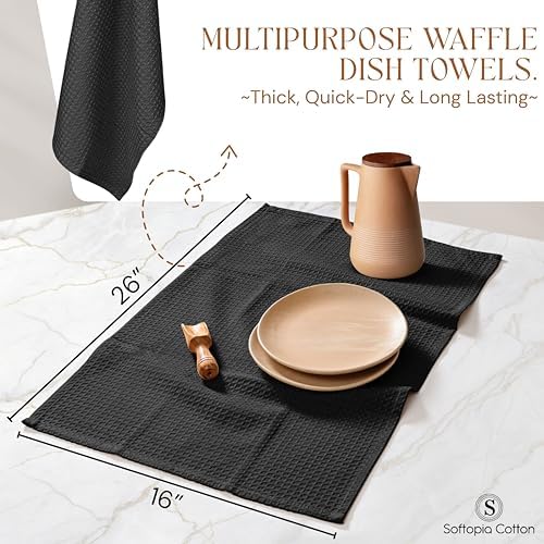 Black Waffle Kitchen Dish Towels, 100% Cotton, Quick Dry, Super Absorbent - Image 5