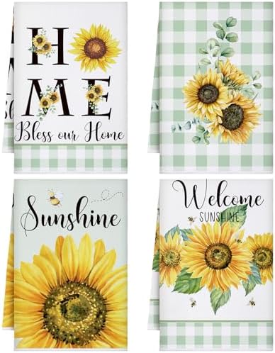 Bencailor 4 Pcs Sunflower Kitchen Towels Sage Green Hand Dish Towels Gifts by Bencailor