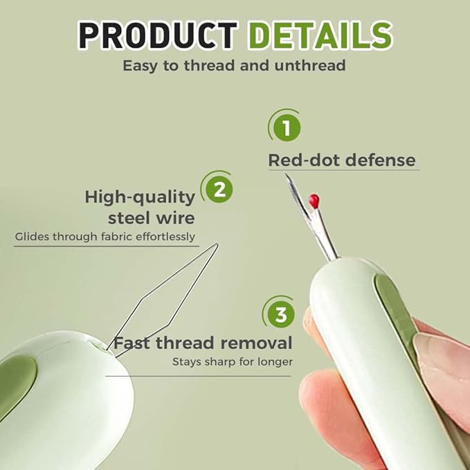 2 in 1 Needle Threader Seam Ripper, Upgraded Sewing Kit Tool for Needle Threading and Seam Removal, Quilting Stitching Supplies for Elderly and Sewing Enthusiasts (3 PCS)