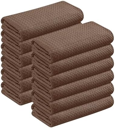 Brown Kitchen Towels – Waffle Weave, 100% Cotton, Soft & Absorbent, Fast Dry by SoftopiaCotton