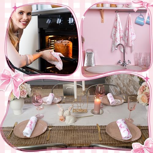 Breling 6 Pack Pink Bow Tea Towels Kitchen Dish Towels 14 X 21 Inch - Image 6