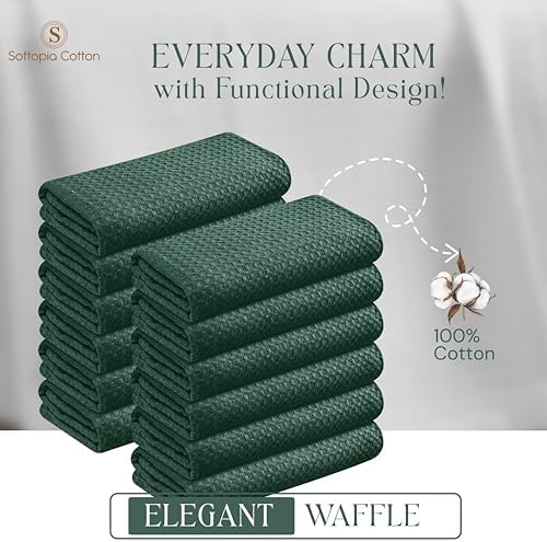 Forest Green Kitchen Dish Towels Set of 12-100% Cotton Waffle Weave, Super - Image 6