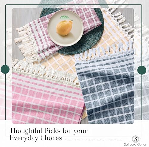 Matrix Dobby Kitchen Towels Set of 4, 100% Cotton, Combo Pack, Absorbent Tea - Image 3