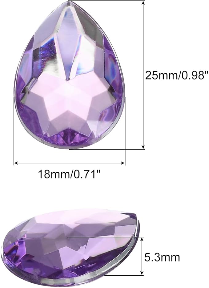 MECCANIXITY 50PCS Flat Back Acrylic Teardrop Gems 18x25mm Artificial Rhinestones - Image 2