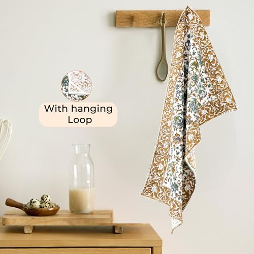 CPC Harvest Bloom Hand Block Print Waffle Kitchen Towel Set of 3-16 x 28 Inch - Image 2