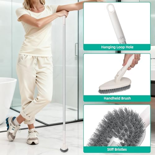 Qaestfy 4-in-1 Tub and Tile Shower Scrubber, Soft & Stiff Bristles Bathroom - Image 5